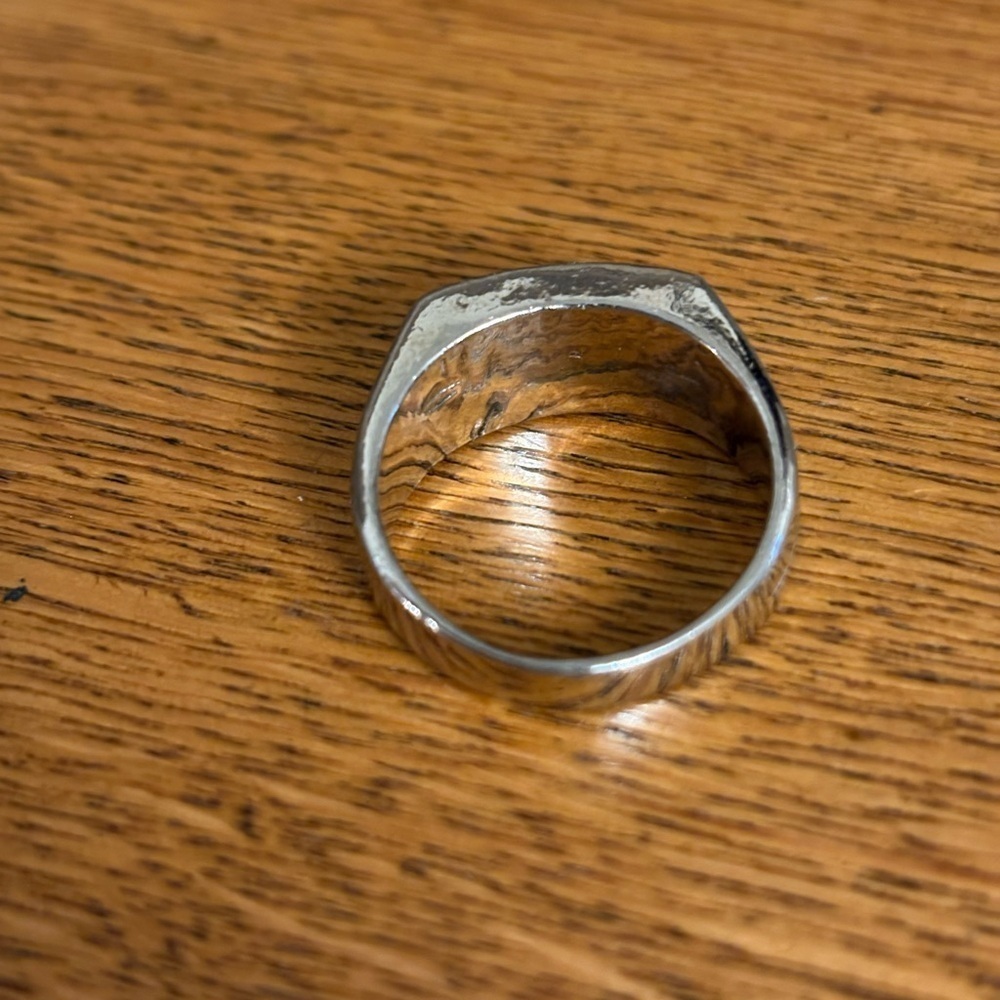 Vintage Native American sterling turquoise coral inlay ring unisex - Picture 3 of 6